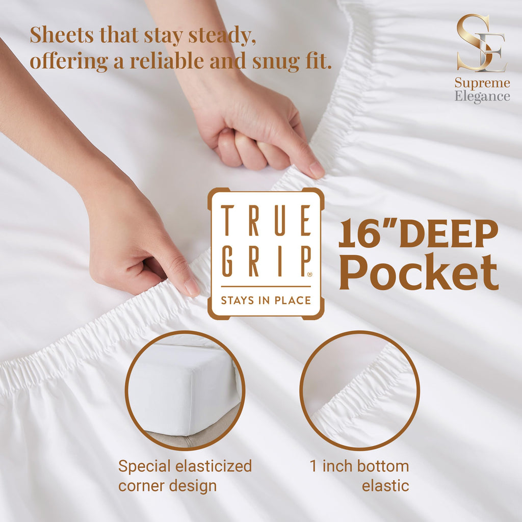 100% Cotton King Size Bed Sheets Set, Snow White, Percale