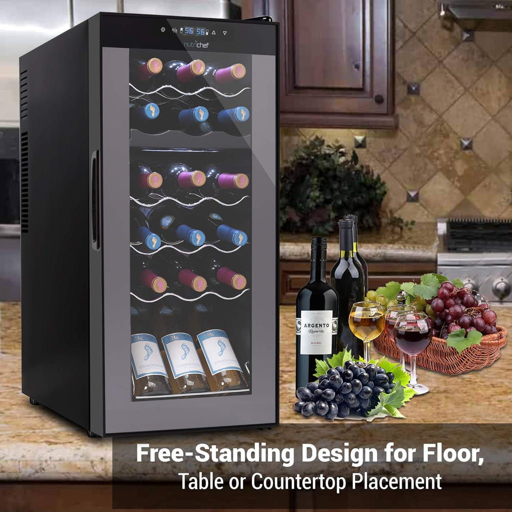 PKCWCDS188 Freestanding Wine Fridge, 18 Bottle Dual Zone Beverage Cooler for Hom