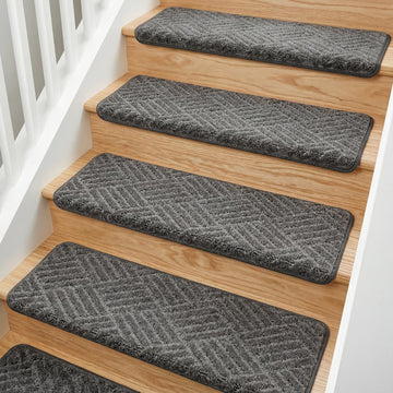 Non-Slip Carpet Bullnose Stair Treads 2Pack 9.5" x 30" Dark Gray