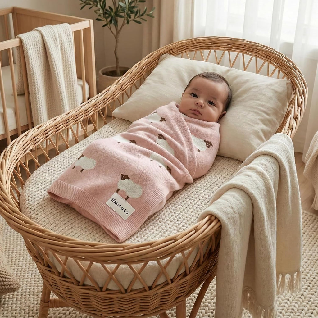 Luxury Knit Baby Receiving Blanket - 100% Cotton Soft Cozy Lightweight Receiving Swaddler Blanket for Shower Gift