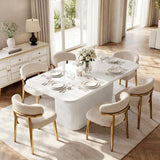 63" White Dining Table with Fluted Pedestal, Modern Kitchen Table for 4-6 People, Dining Room Table for Dining Room