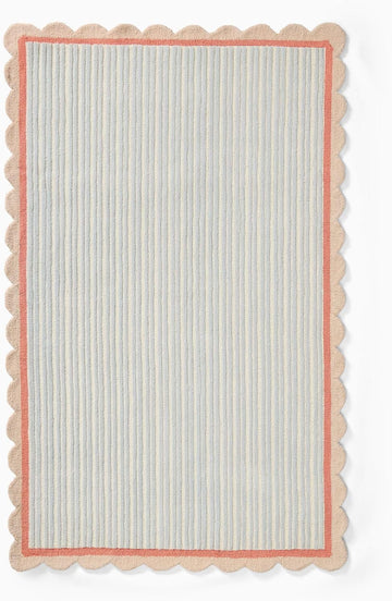 Allen Home Stripe Scallop Area Rug - 5' R - Handmade Wool Area Rugs - Multi - Anti-Skid Rugs - Carpets with Non-Slip