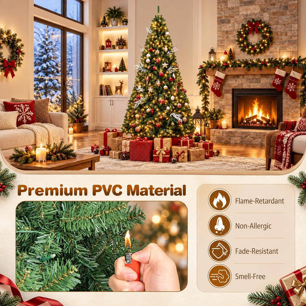 8FT Pre-lit Artificial Christmas Tree w/750 LED Lights, Easy Setup