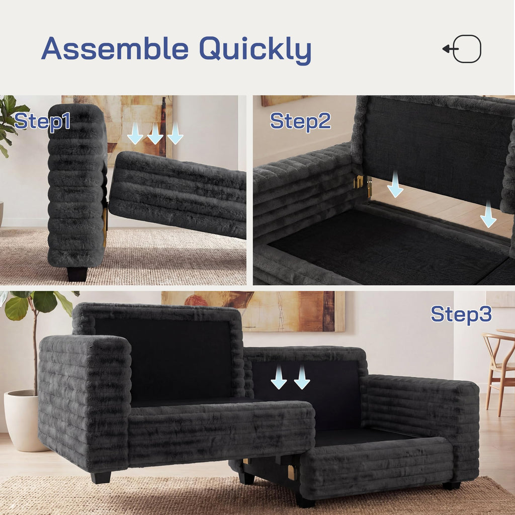 78.7" Corduroy Love Seat Sofa, Cloud Deep Seat Couch with Legs 2 Pillows, Fluff Corduroy Loveseat for Small Space