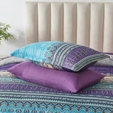 Cottolester Boho Comforter Set Queen 8 Piece Bed in a Bag Bohemian Striped Bedding Quilt Set Aqua Paisley Floral
