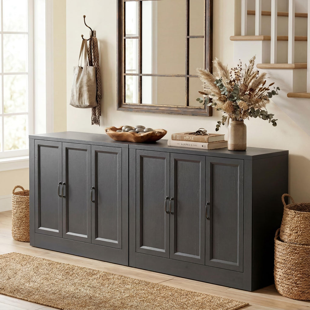 39" W Modern Buffet Cabinet with 3 Doors 4 Zones, Modular Sideboard with Thickened Frame & Adjustable Shelves, Sturdy
