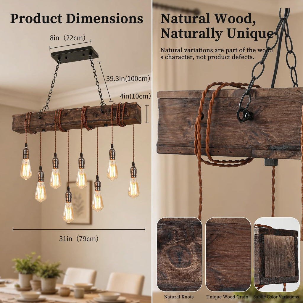 8-Light Rustic Chandeliers, Wood Chandelier