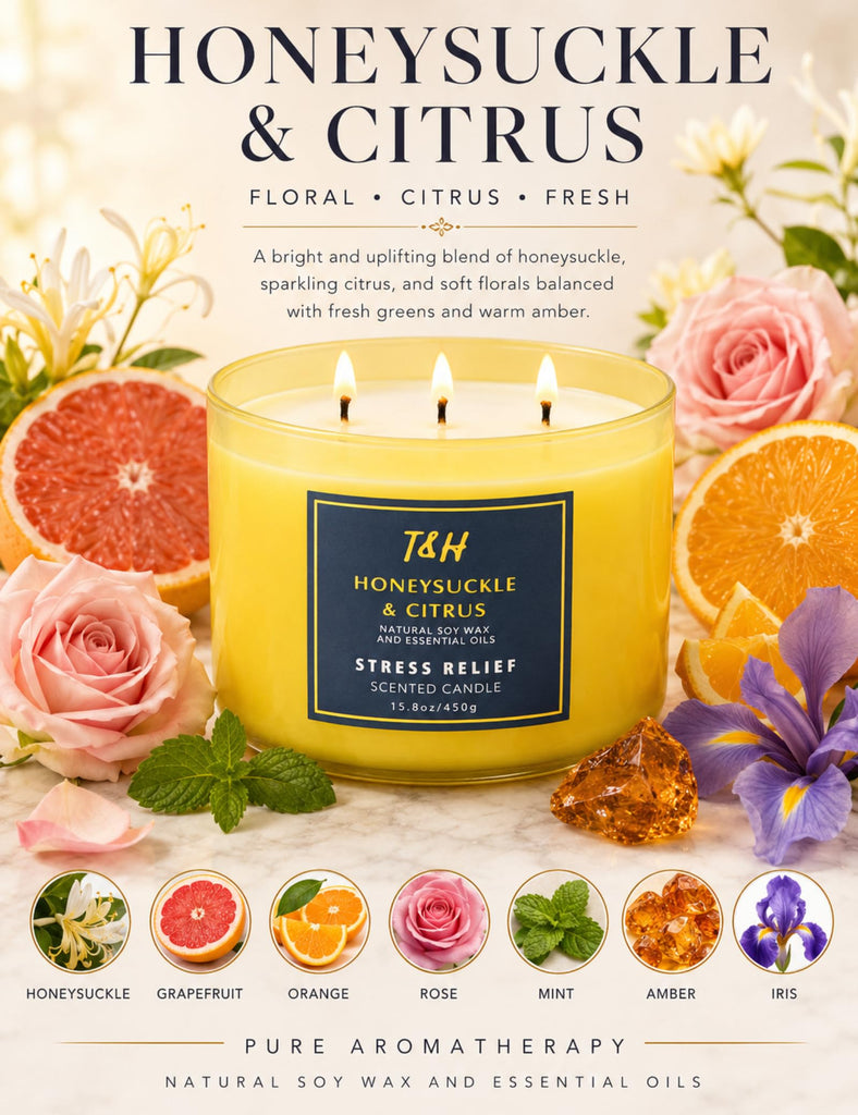 Honeysuckle Scented Soy Candle, Large 3-Wick Candle 15.8 oz