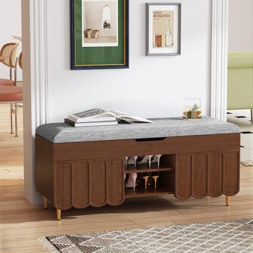 40" Upholstered Flip Top Entryway Shoe Bench, Walnut