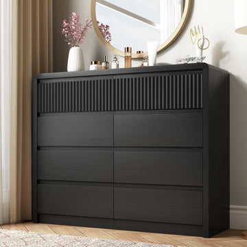 Black Fluted 8 Drawer Dresser, Curved Edge, 50" Wide
