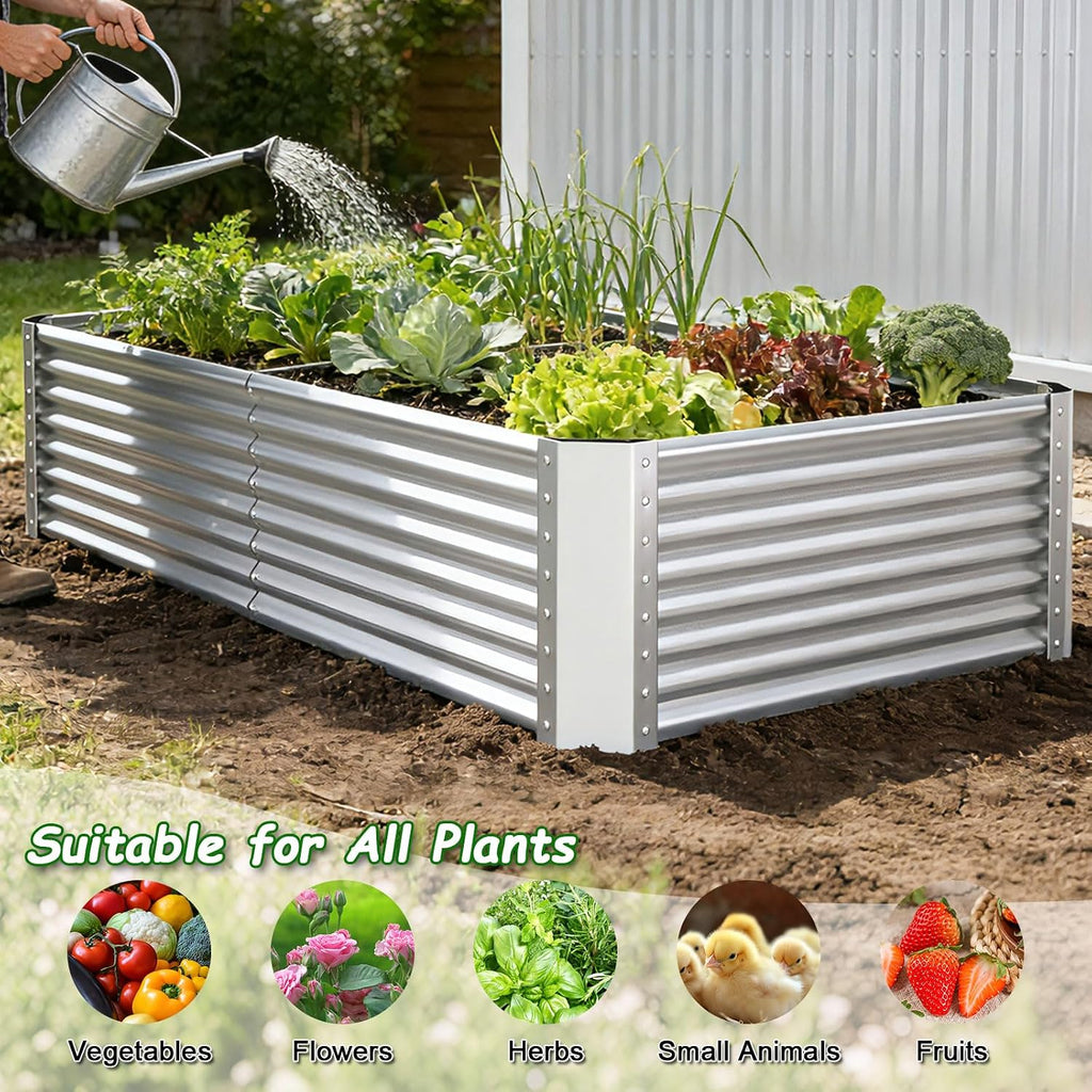 8x4x2ft Raised Garden Bed, Deep Root Planter Box, Silver,1 Pack | 1mm Thick Galvanized Steel, Resists Rust Bowing