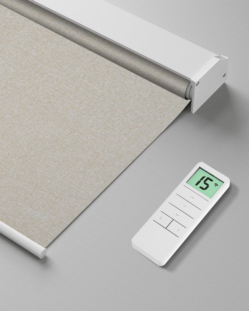 Motorized Roller Shade with Remote Control, Blackout Electri - Fabric Beige