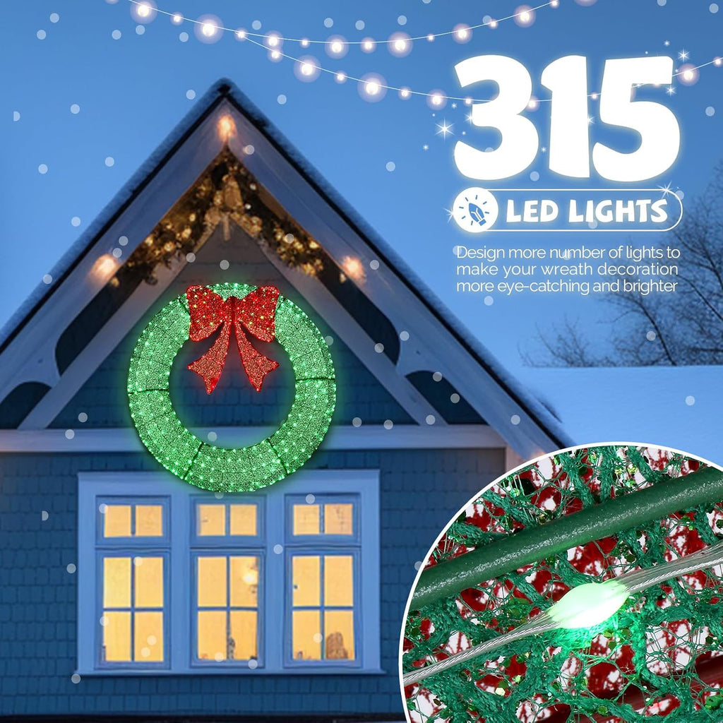 48 in Pre-Lit Outdoor Christmas Wreath, 315 LED Lights, Green/Red