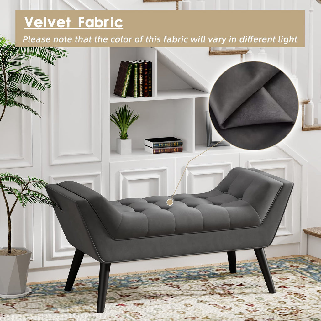 Bed Bench Upholstered Tufted Footstool Entryway Ottoman Bench Two Seaters (Dark Gray)