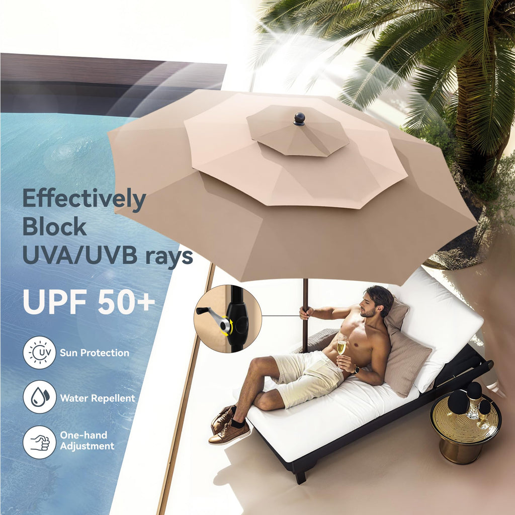 10ft Outdoor Patio Umbrellas, 3 Tier Table Umbrella, Beige&Frappe
