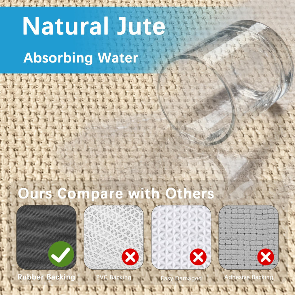 15 ft Jute Running Rugs Rug Runner Non Slip Washable Absorbent Hall Runner Rug, Beige Runner Floor Non Slip