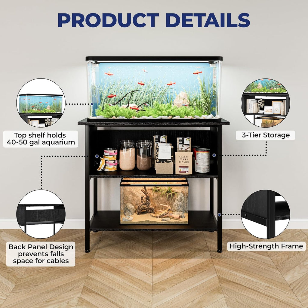 40-50 Gallon Aquarium Stand with 3-Tier Shelf, 660LBS Capacity, Black