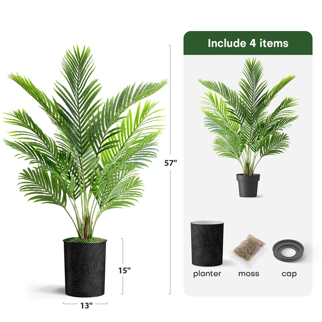 Tree in Geometric Spiral Pattern Planter, Fake Areca Tropical Palm Silk Tree for Indoor and Outdoor Home Decoration