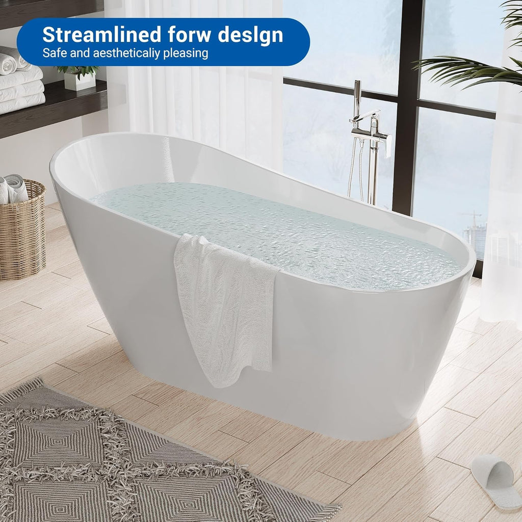 67 Inch Acrylic Freestanding Bathtub, Deep Soaking Tub with Non-Slip Base, cUPC Certified Free Standing Tub, Chrome