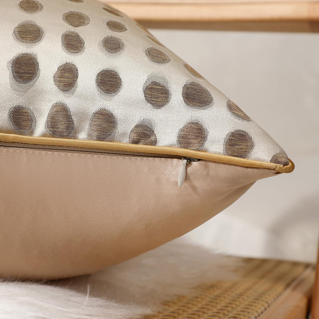 Champagne Gold Abstract Dot Jacquard Throw Pillow Covers 18x18 in