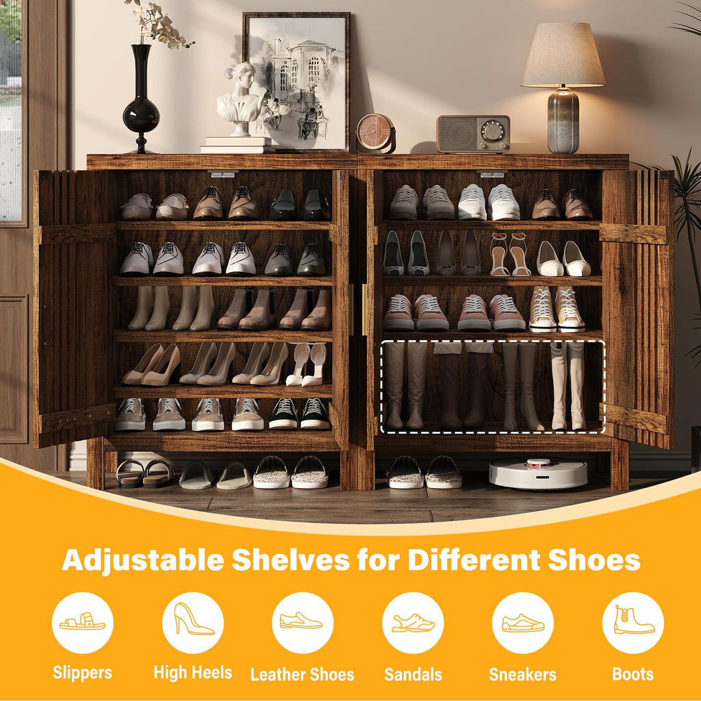 Wooden Shoes Cabinet with Adjustable Shelves, Retro Freestanding Shoe Organizer Cabinet Hallway Living Room, 5-Tier