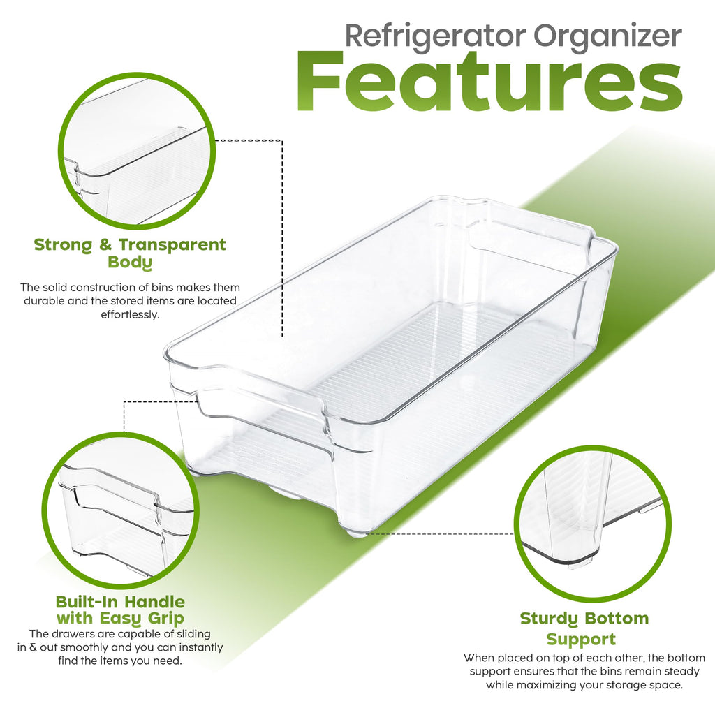 Plastic Stackable Storage Bins for Fridge, 8 Pack, Clear
