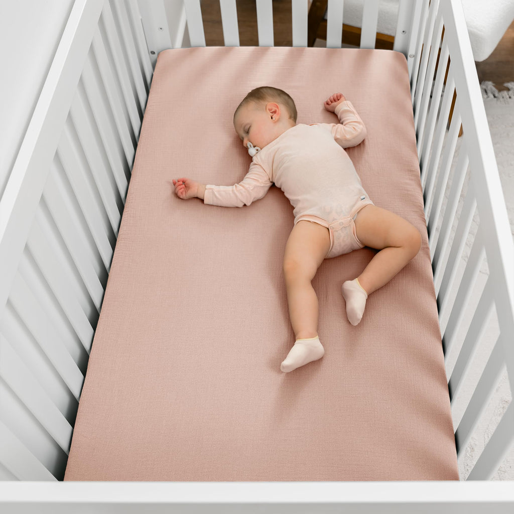 100% Muslin Cotton Fitted Crib Sheet - Soft, Standard & Breathable Crib Sheets for Toddler Mattress - Snug Fit