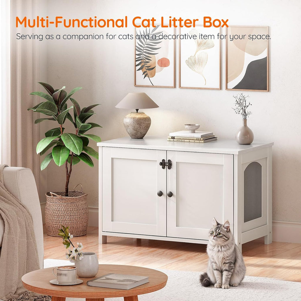 Litter Box Enclosure, Cat Litter Box Furniture with Removable Divider, Large Hidden Litter Box Furniture, Wooden Cat