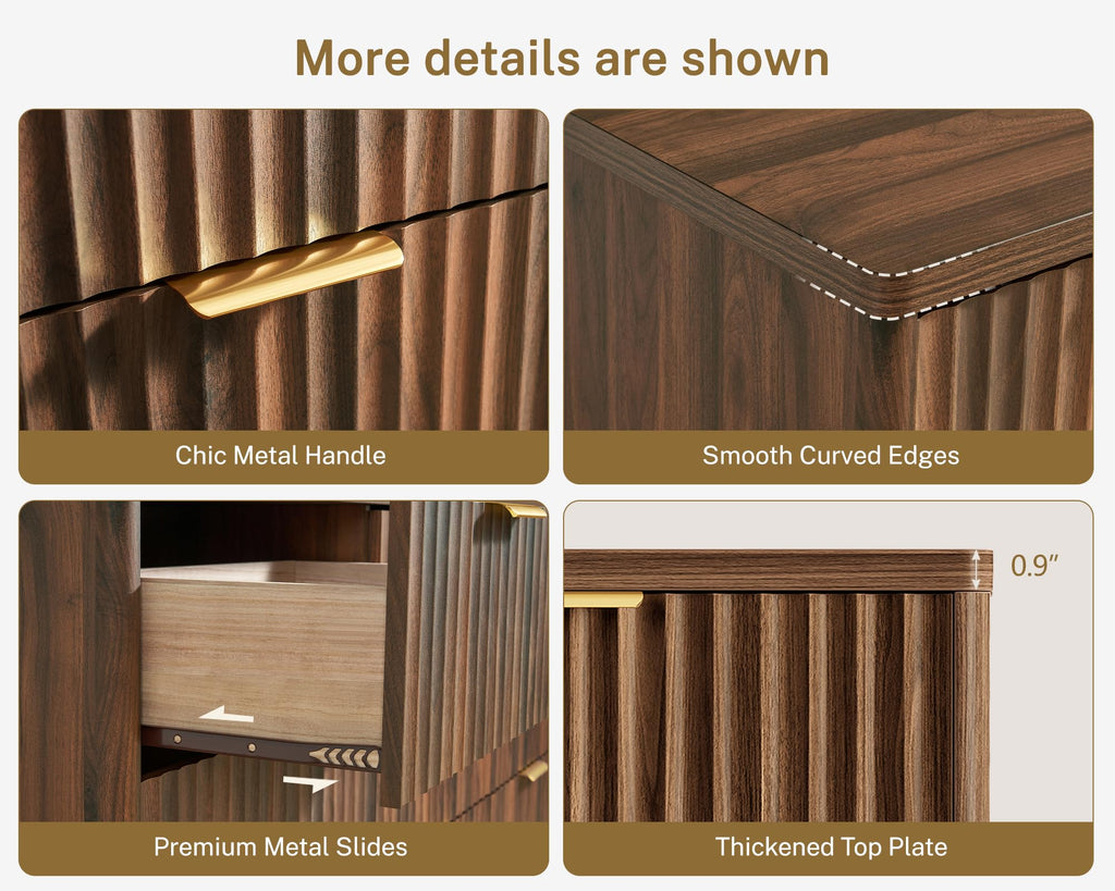 63" Dresser with 9 Drawers, Modern Dressers & Chest of Drawers with Metal Handles, Fluted Dresser, Wood Closet