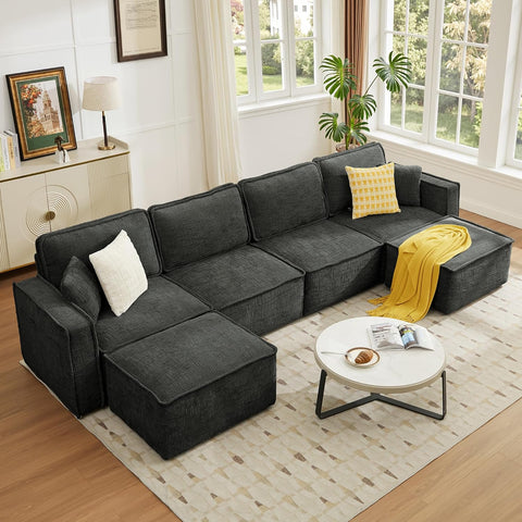 145.6” L Shaped Boneless Couches for Living Room, Modular Sofa Memory Foam