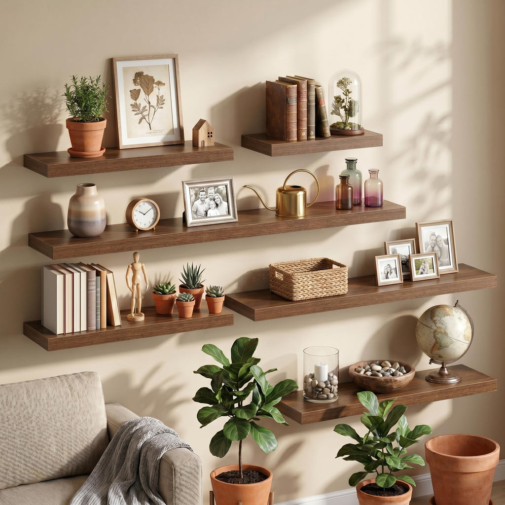 60Inch Long Floating Shelves, 8 Inch Deep Shelves |Living Room, Wall Mounted Wood Hanging Shelf with Invisible
