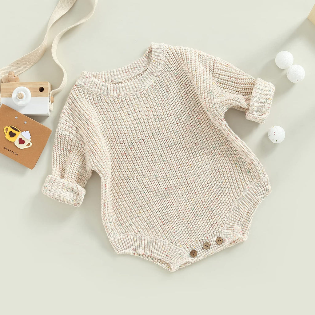 Baby Girl Boy Sweater Knit Oversized Pullover Sweatshirt Romper Bodysuit Warm Fall Winter Clothes Outfit Newborn