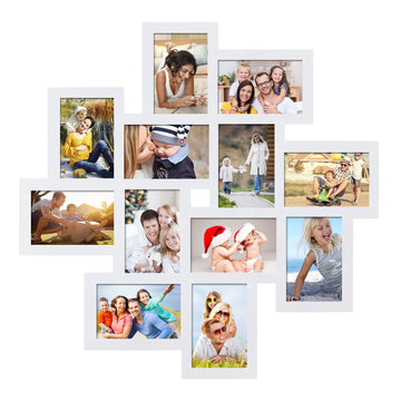 Decorative Wood Wall Hanging Collage Picture Photo Frame, 12 Openings, 4x6 (White) Halloween Christmas New Year Gift