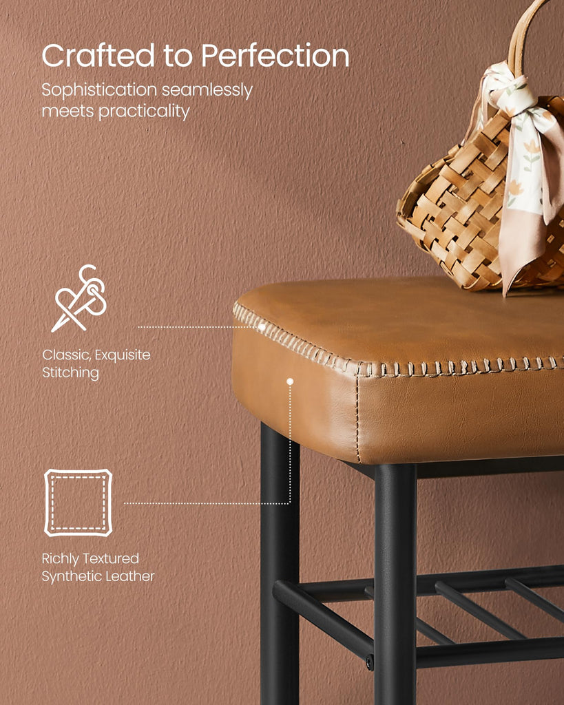 Shoe Bench, Synthetic Leather with Stitching, Loads 300 lb
