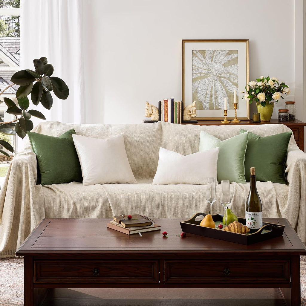 Velvet Pillow Covers 26x26 Decorative Pillows Pack of 2 Ivory