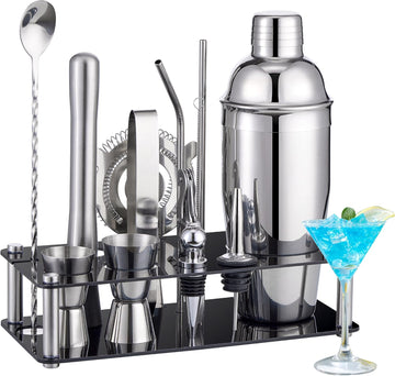 Bartender Kit, Cocktail Shaker Bar Tool with Acrylic Stand - Set of 15