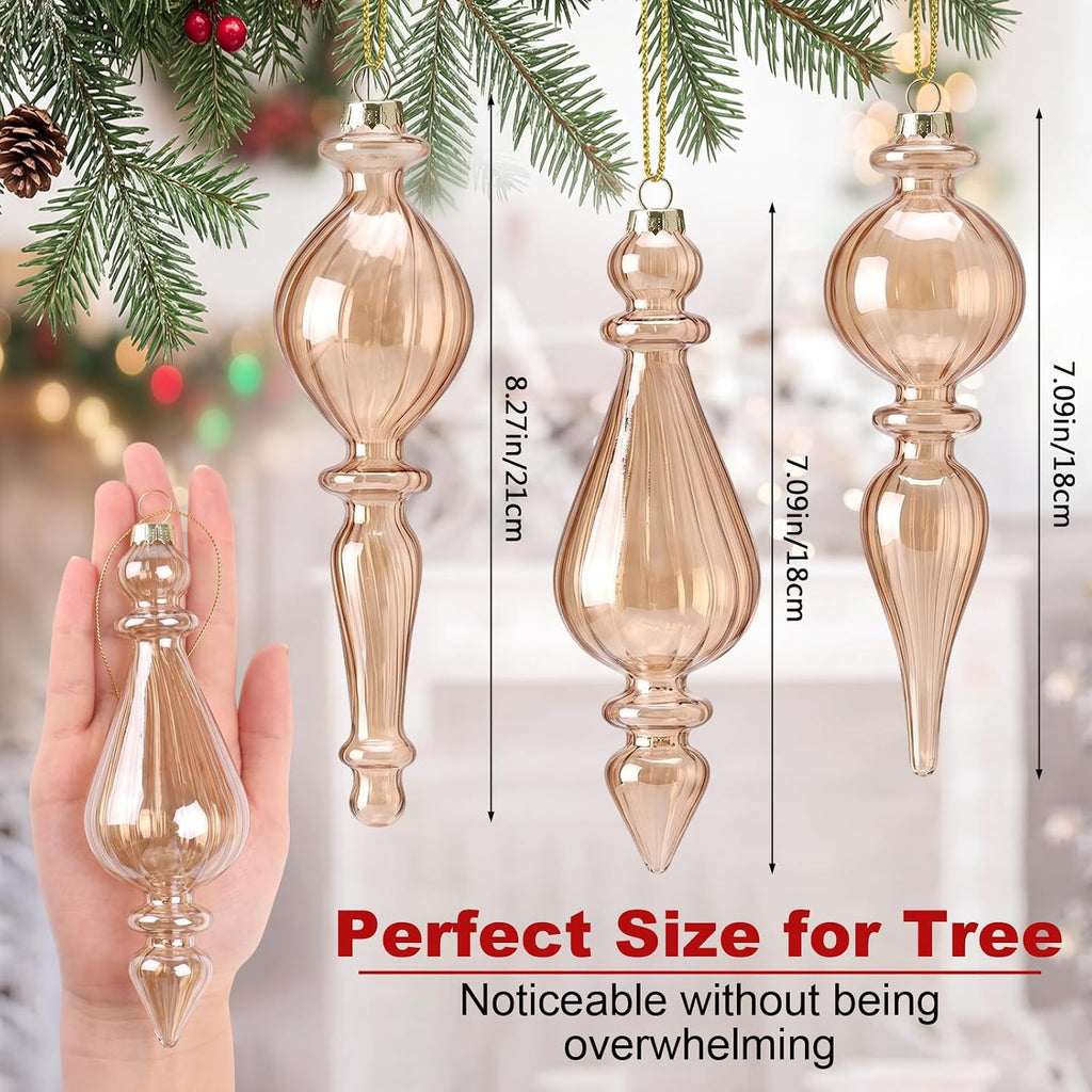 6 Pcs Champagne Crystal Glass Christmas Finial Ornaments