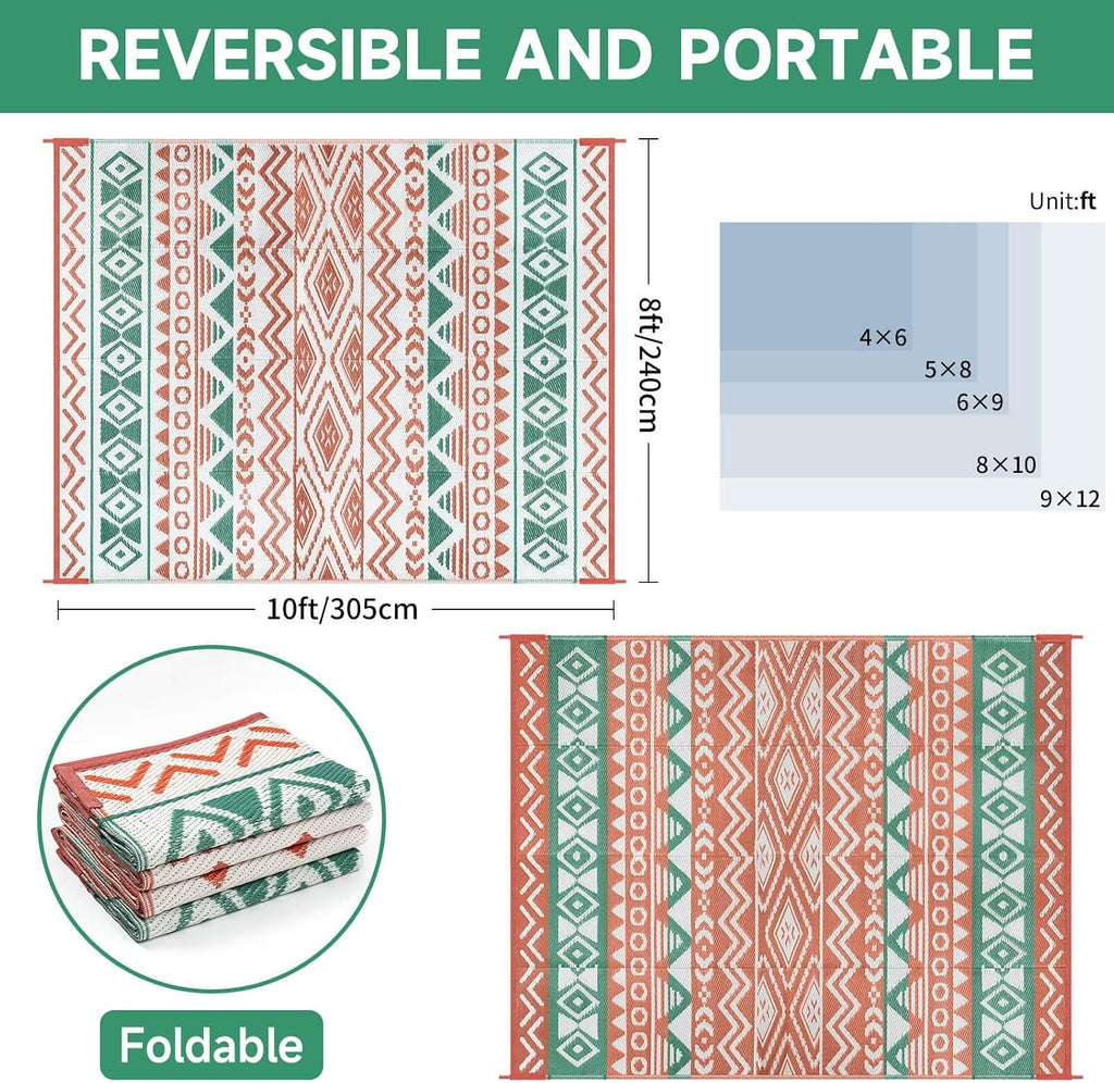 Waterproof Reversible Patio Rug, Plastic Straw Mat for RV Camping