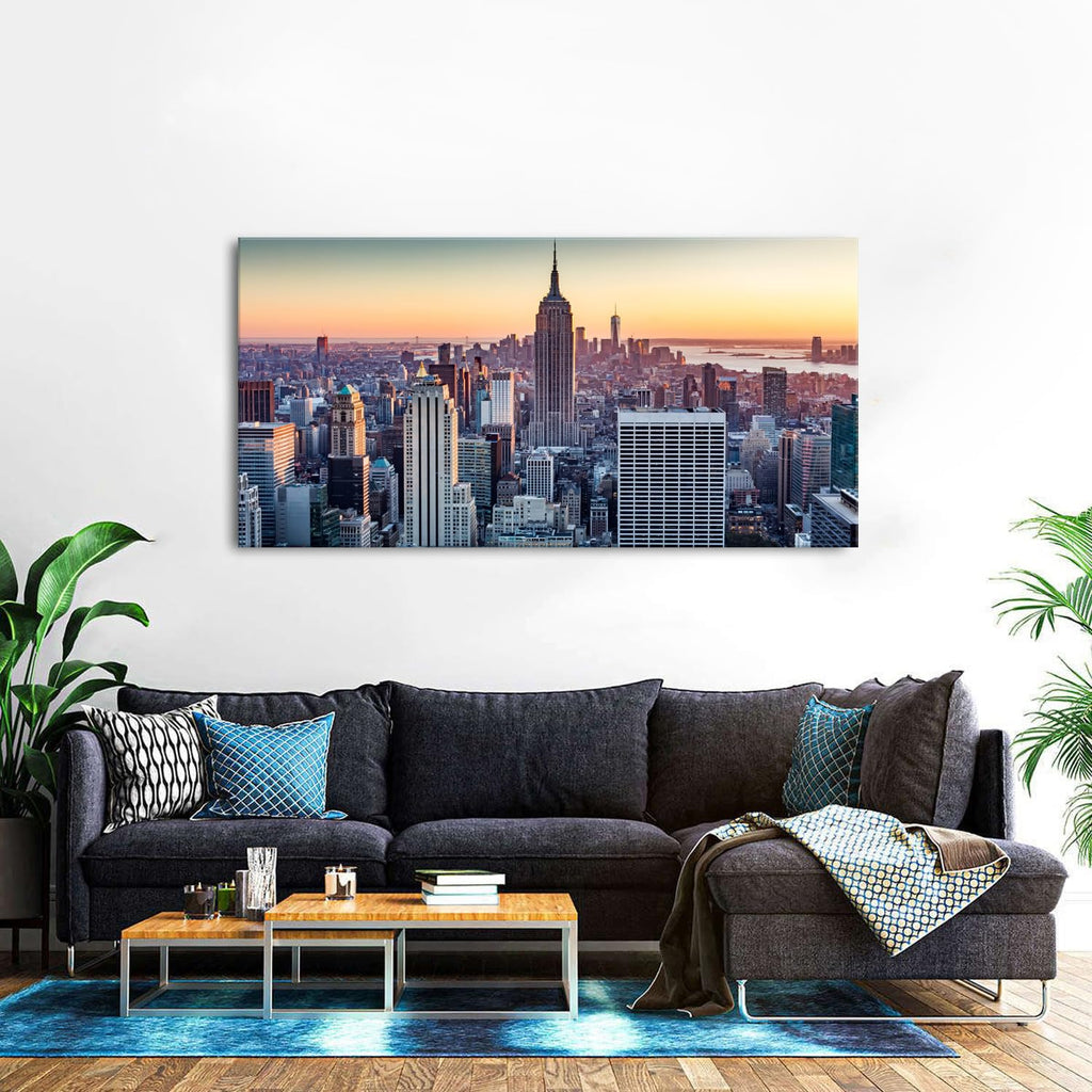 NYC Wall Manhattan Skyline at Night Painting Prints Sunset New York City Wall Decor Modern Building Skyscraper