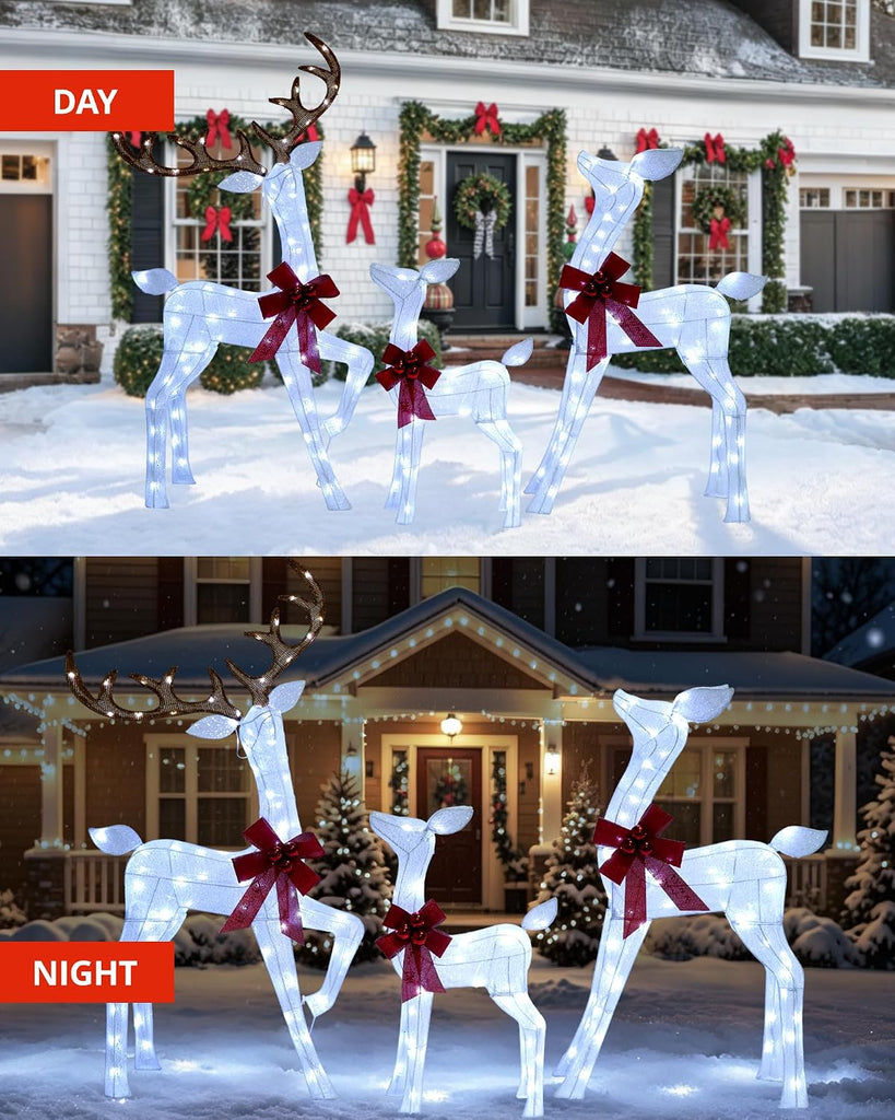 4.3FT 3 Piece Large 3D Lighted Outdoor Christmas Deer Family Set