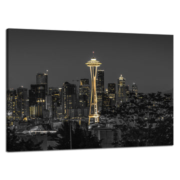 Seattle Skyline Wall Washington Seattle City Wall Decor Black and White City Picture Canvas Print Painting Framed
