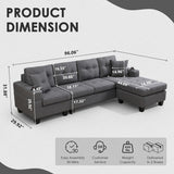 Wakefit Sectional Sofa Couch, Modern 4-Seaters Living Room Furniture Sets with Reversible Chaise Lounge & 2 Pillows |