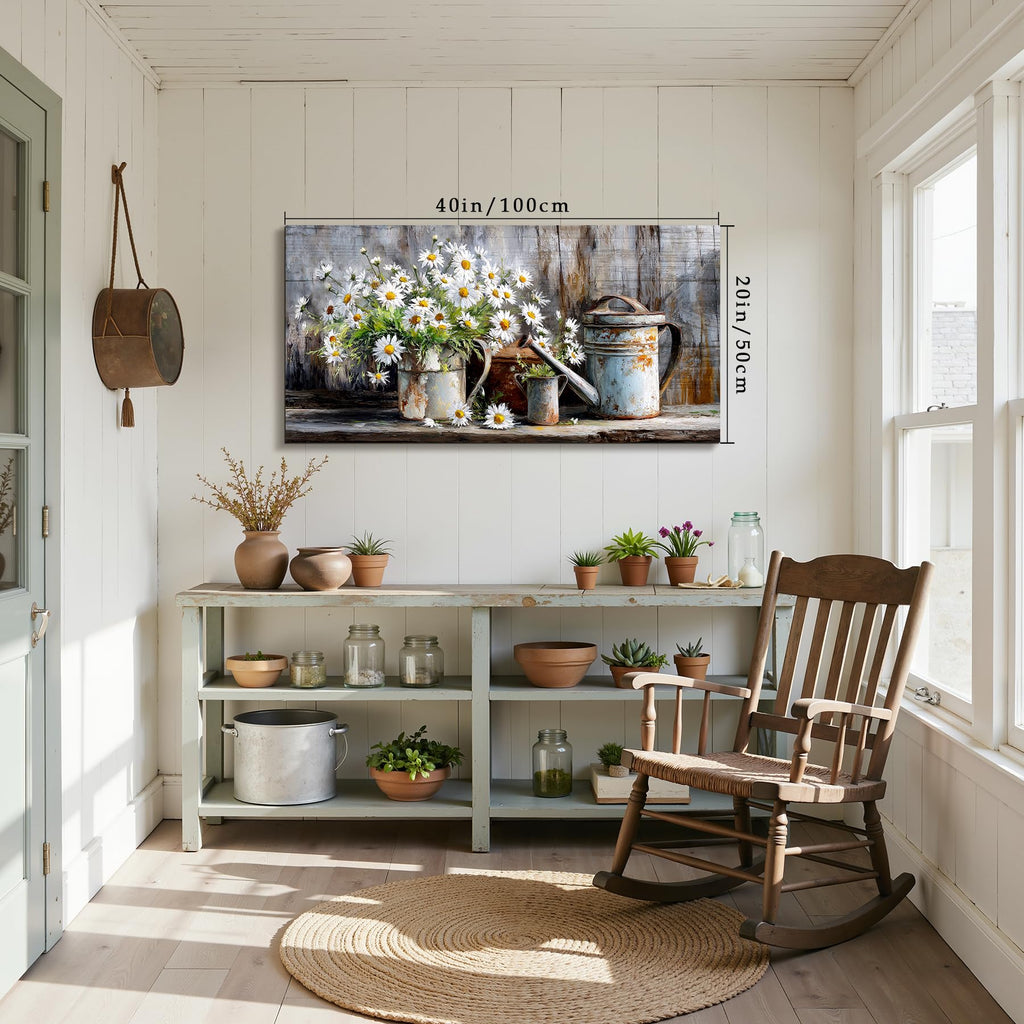 Daisy Wildflower Wall Art, Rustic Still Life Art Prints 20"x40"