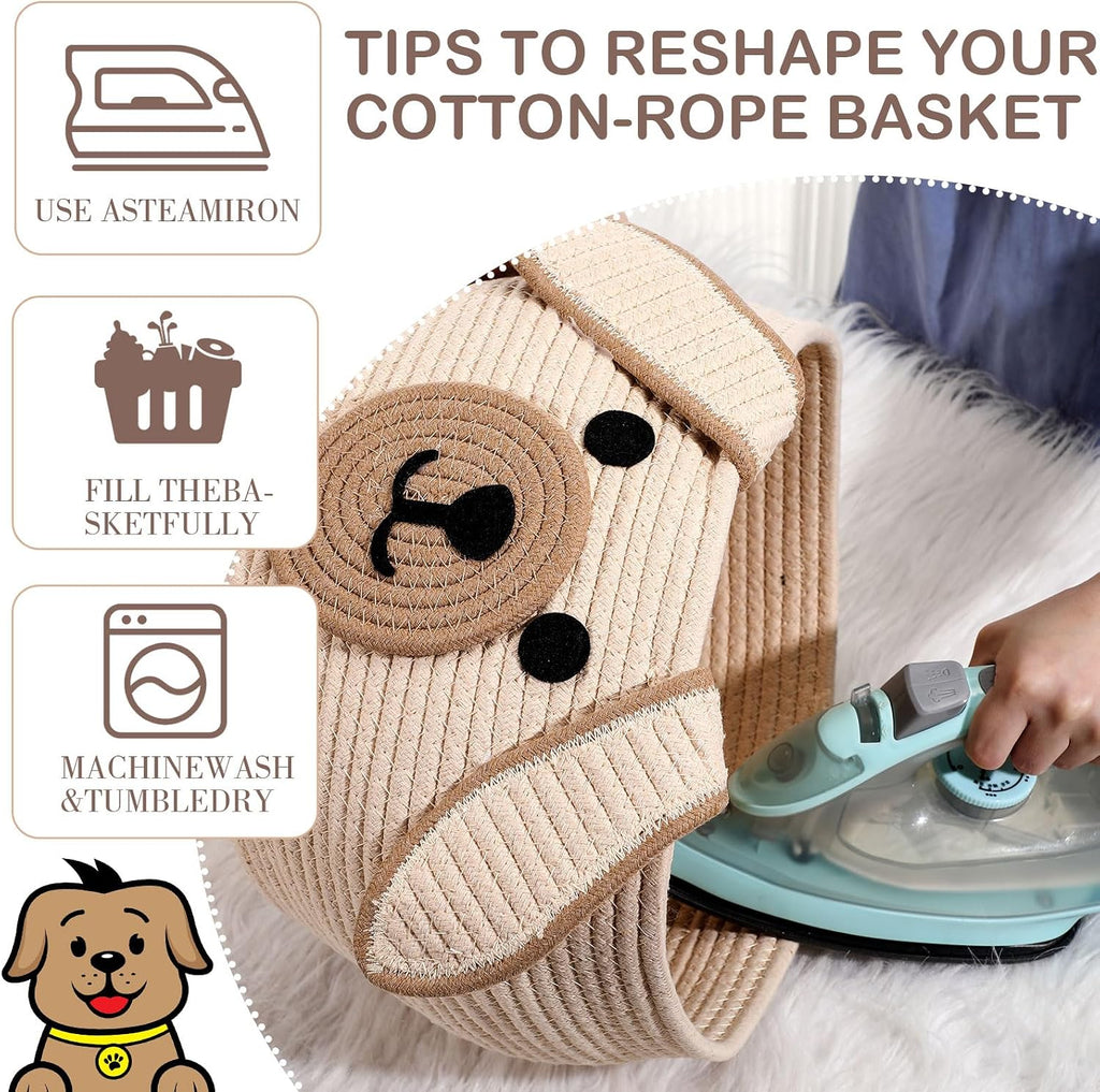 Woven Dog Basket with Handles for Toy Storage, Khaki, 13 x 8 Inch