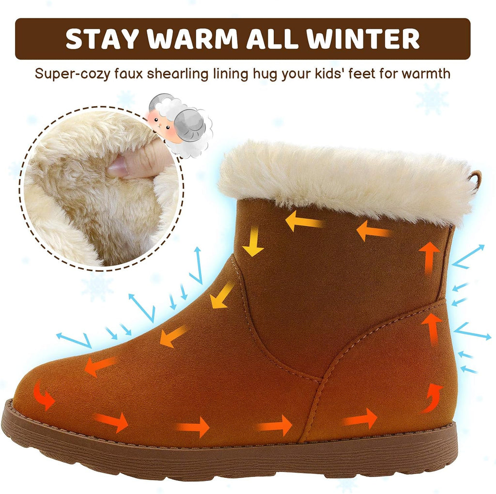 Girls Fuzzy Warm Winter Short Boots with Furry Faux Fur Lining Bootie Shoes for Toddler Little Big Kids Girls