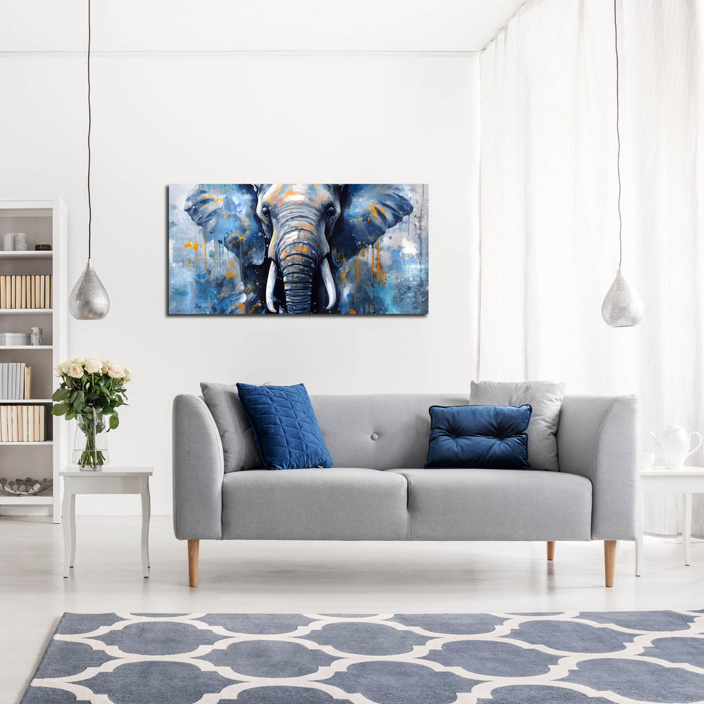 Elephant Wall Art for Lving room, Animal Canvas Wall Decor, Blue Picture Print Arwork, Size 20x40 Inches
