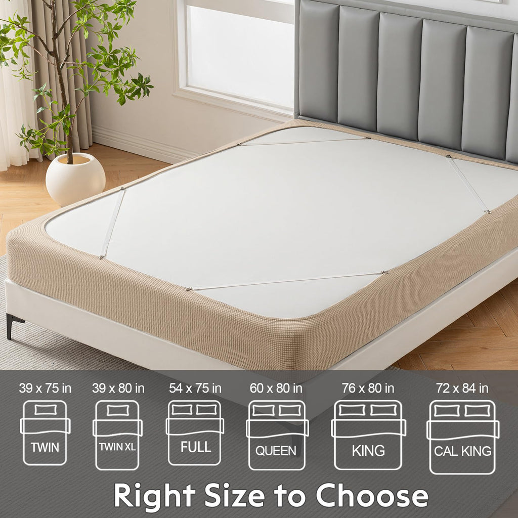 Jacquard Fabric Box Spring Cover, Super Stretchy Wrap Around 4 Sides Elastic Bed Skirt, Wrinkle & Fading