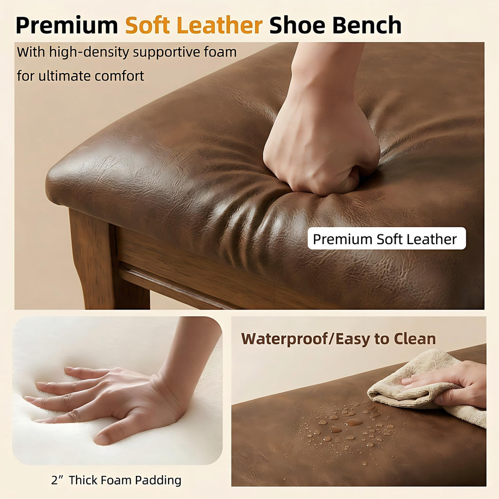 Shoe Rack Bench Entryway Storage with Leather Cushion, 31.5"