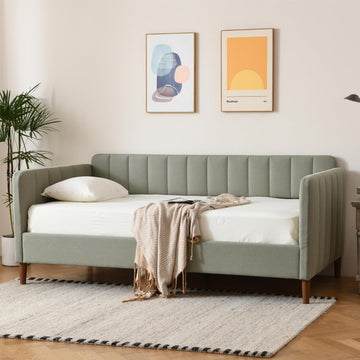 Twin Size Upholstered Daybed with Wood Slat Support, Light Green