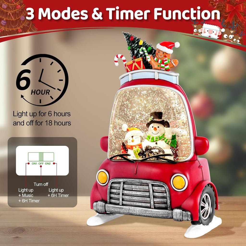Christmas Snow Globe Lantern with 8 Holiday Music, Christmas Water Snow Globe USB/Battery Powered 6H Timer, Glitter